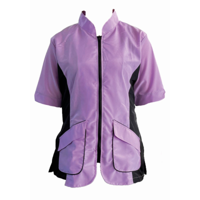 Groomer-Shirt mit kurzen Ärmeln, mittiger Reißverschluss, lila / schwarz