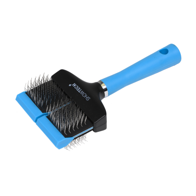 Show Tech flex groom slicker, double firm, blau