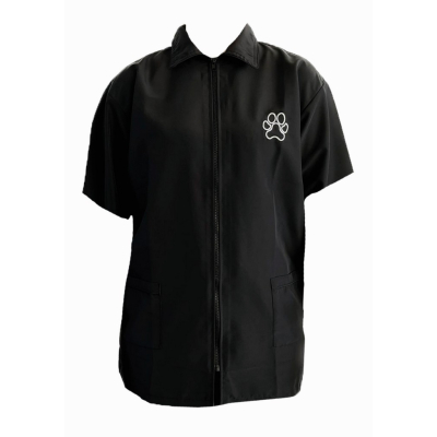 Groomer-Shirt mit kurzen Ärmeln, mittiger Reíßverschluss, schwarz