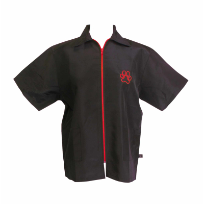 Groomer-Shirt mit kurzen Ärmeln, mittiger Reißverschluss, schwarz / rot, Size S
