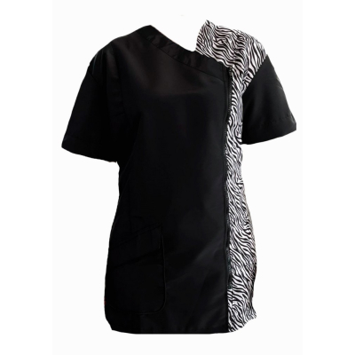 Groomer-Shirt mit kurzen Ärmeln, seitlicher Reißverschluss, schwarz / zebra