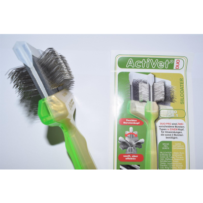 ActiVet, Duo Pro-Bürste, weiche Pro-Bürste plus supersoft Coatgrabber, grün-gold, Basic 4,5 cm